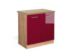 Vicco Spülenunterschrank R-Line Bordeaux Hochglanz/Goldkraft Eiche 80 cm AP Eiche< Küchenschränke