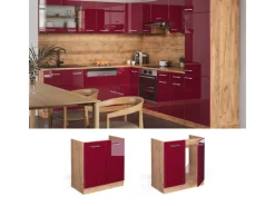 Vicco Spülenunterschrank R-Line Bordeaux Hochglanz/Goldkraft Eiche 80 cm AP Eiche< Küchenschränke