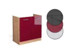 Vicco Spülenunterschrank R-Line Bordeaux Hochglanz/Goldkraft Eiche 80 cm AP Eiche< Küchenschränke