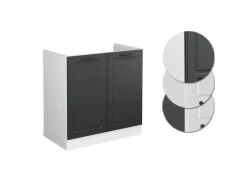 Küchenschränke<Vicco Spülenunterschrank R-Line Anthrazit Landhaus/Weiß 80 cm ohne Arbeitsplatte