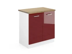 Küchenschränke<Vicco Spülenunterschrank R-Line Bordeaux Hochglanz/Weiß 80 cm AP Eiche