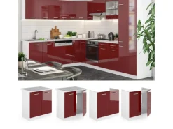 Küchenschränke<Vicco Spülenunterschrank R-Line Bordeaux Hochglanz/Weiß 80 cm AP Eiche