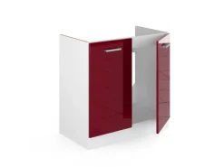Küchenschränke<Vicco Spülenunterschrank R-Line Bordeaux Hochglanz/Weiß 80 cm AP Eiche