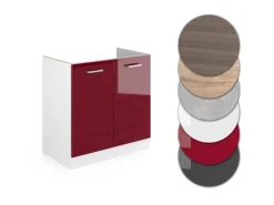 Küchenschränke<Vicco Spülenunterschrank R-Line Bordeaux Hochglanz/Weiß 80 cm AP Eiche