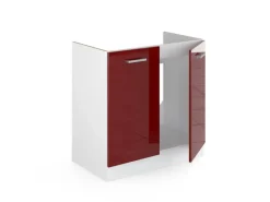 Küchenschränke<Vicco Spülenunterschrank R-Line Bordeaux Hochglanz/Weiß 80 cm AP Eiche