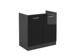 Sale Vicco Spülenunterschrank R-Line Schwarz Hochglanz/Anthrazit 80 cm ohne Arbeitsplatte Schwarz Glänzend