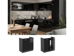 Sale Vicco Spülenunterschrank R-Line Schwarz Hochglanz/Anthrazit 80 cm ohne Arbeitsplatte Schwarz Glänzend