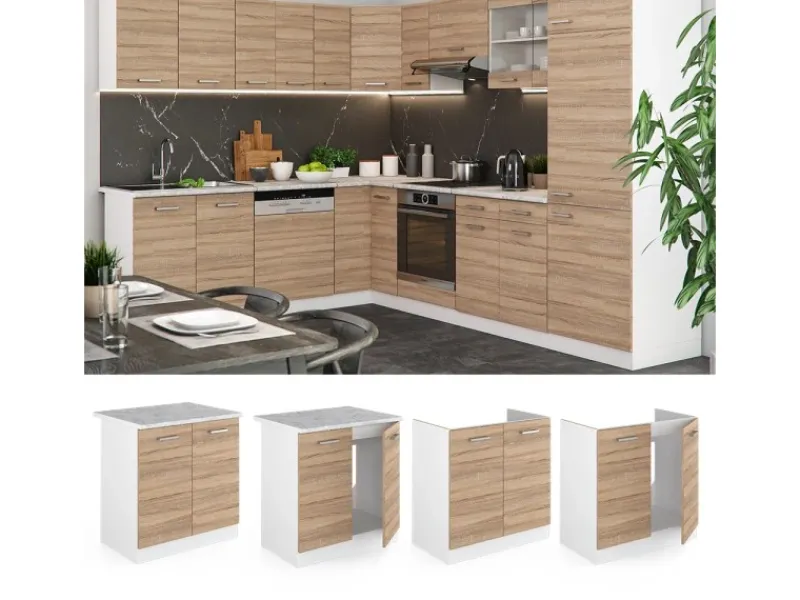 Clearance Vicco Spülenunterschrank R-Line Küchenunterschrank für die Spüle Sonoma/Weiß 80 cm ohne Arbeitsplatte Sonoma Eiche