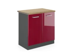Online Vicco Spülenunterschrank R-Line Bordeaux Hochglanz/Anthrazit 80 cm AP Eiche Bordeaux-Glanz