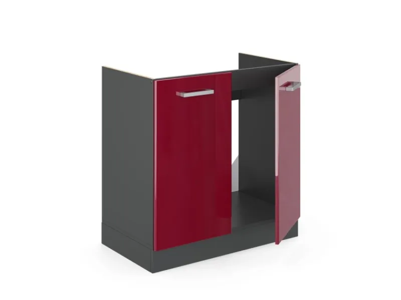 Online Vicco Spülenunterschrank R-Line Bordeaux Hochglanz/Anthrazit 80 cm AP Eiche Bordeaux-Glanz