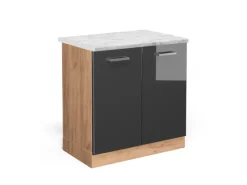 Vicco Spülenunterschrank R-Line Hochglanz/Goldkraft Eiche 80 cm AP Marmor Anthrazit