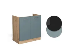 Vicco Spülenunterschrank R-Line Blau-Grau/Goldkraft Eiche 80 cm AP Marmor< Küchenschränke
