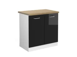 Vicco Spülenunterschrank R-Line Schwarz Hochglanz/Weiß 80 cm AP Eiche< Küchenschränke