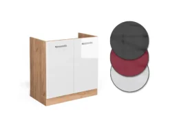 Clearance Vicco Spülenunterschrank R-Line Hochglanz/Goldkraft Eiche 80 cm ohne Arbeitsplatte Weiß