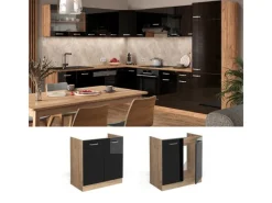 Vicco Spülenunterschrank R-Line Schwarz Hochglanz/Goldkraft Eiche 80 cm AP Eiche< Küchenschränke