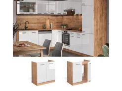 Hot Vicco Spülenunterschrank R-Line Hochglanz/Goldkraft Eiche 80 cm AP Anthrazit Weiß