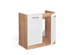 Hot Vicco Spülenunterschrank R-Line Hochglanz/Goldkraft Eiche 80 cm AP Anthrazit Weiß