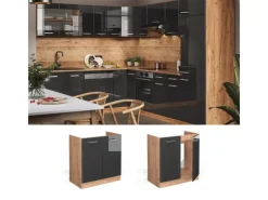 Vicco Spülenunterschrank R-Line Hochglanz/Goldkraft Eiche 80 cm AP< Küchenschränke