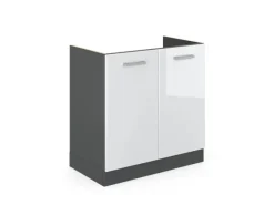 Vicco Spülenunterschrank R-Line Hochglanz/Anthrazit 80 cm ohne Arbeitsplatte Weiß