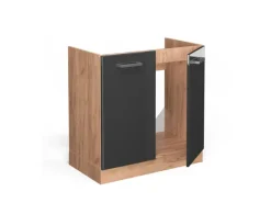 Vicco Spülenunterschrank R-Line Hochglanz/Goldkraft Eiche 80 cm AP Eiche< Küchenschränke