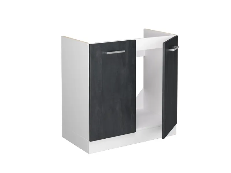 Vicco Spülenunterschrank R-Line Küchenunterschrank für die Spüle Schwarz Beton/Weiß 80 cm AP Eiche< Küchenschränke