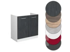 Vicco Spülenunterschrank R-Line Küchenunterschrank für die Spüle Schwarz Beton/Weiß 80 cm AP Eiche< Küchenschränke