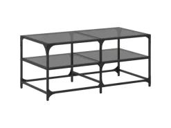 vidaXL Couchtisch mit Glasplatte Schwarz 98,5x50x45 cm Stahl Modell 1< Pfannen