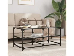 vidaXL Couchtisch mit Glasplatte Schwarz 98,5x50x45 cm Stahl Modell 1< Pfannen