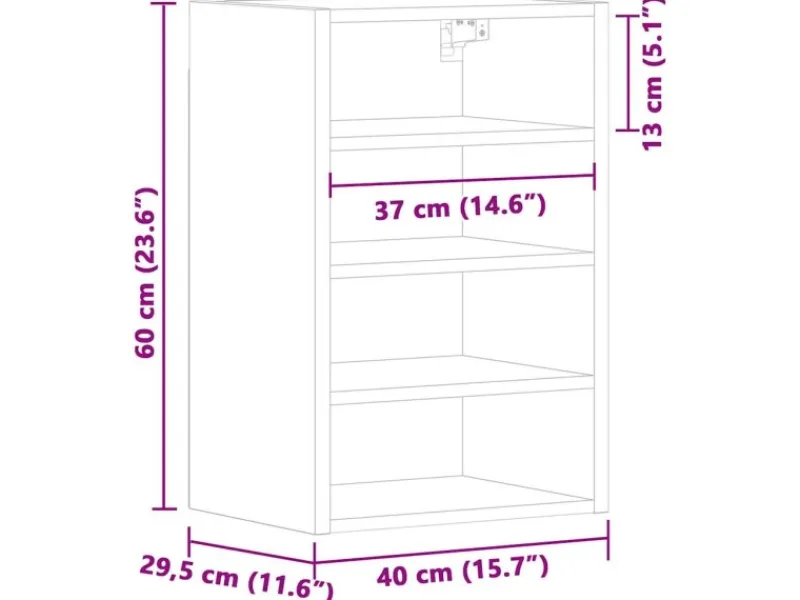 Hot vidaXL Hängeschrank Riga Artisan-Eiche 40x29,5x60 cm Holzwerkstoff 854183 Eiche Handbeschlagen