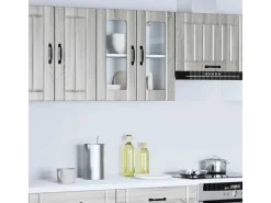 vidaXL Küchen-Hängeschrank mit Glastür Lucca Grau Sonoma Holzwerkstoff 853913< Küchenschränke
