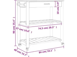 Servierwagen<vidaXL Küchenwagen MONZA 84x40x90 cm Massivholz Kiefer Modell 16