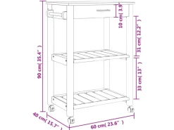 vidaXL Küchenwagen MONZA 60x40x90 cm Massivholz Kiefer Modell 2