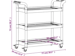vidaXL Rollwagen mit 3 Etagen Schwarz 77x34x72 cm Aluminium< Servierwagen