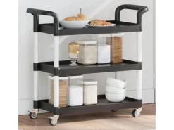 vidaXL Rollwagen mit 3 Etagen Schwarz 77x34x72 cm Aluminium< Servierwagen