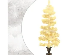 vidaXL Spiral-Weihnachtsbaum mit Topf und LEDs Weiß 120 cm PVC< Töpfe
