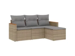 vidaXL 4-tlg Garten-Sofagarnitur mit Kissen Beige Poly Rattan Modell 75< Gefrierschränke