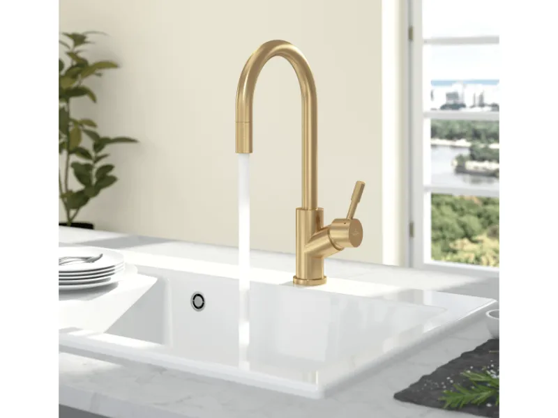 Clearance Villeroy & Boch Küchenarmatur Umbrella Flex Hochdruck-Armatur mit Ausziehbarer Brause Wassersparend Gold