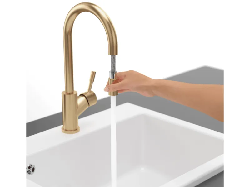 Clearance Villeroy & Boch Küchenarmatur Umbrella Flex Hochdruck-Armatur mit Ausziehbarer Brause Wassersparend Gold