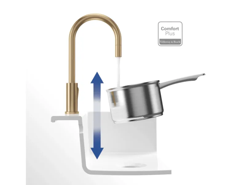 Clearance Villeroy & Boch Küchenarmatur Umbrella Flex Hochdruck-Armatur mit Ausziehbarer Brause Wassersparend Gold