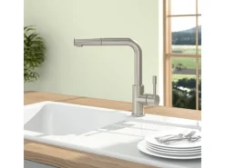 Villeroy & Boch Einhebelmischer<Küchenarmatur Steel Shower Hochdruck-Armatur Ausziehbare Brause Wassersparend Edelstahl Massiv