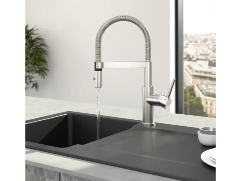 Villeroy & Boch Küchenarmatur Steel Expert Compact Hochdruck Armatur Umschaltfunktion Wassersparend Edelstahl Massiv< Einhebelmischer