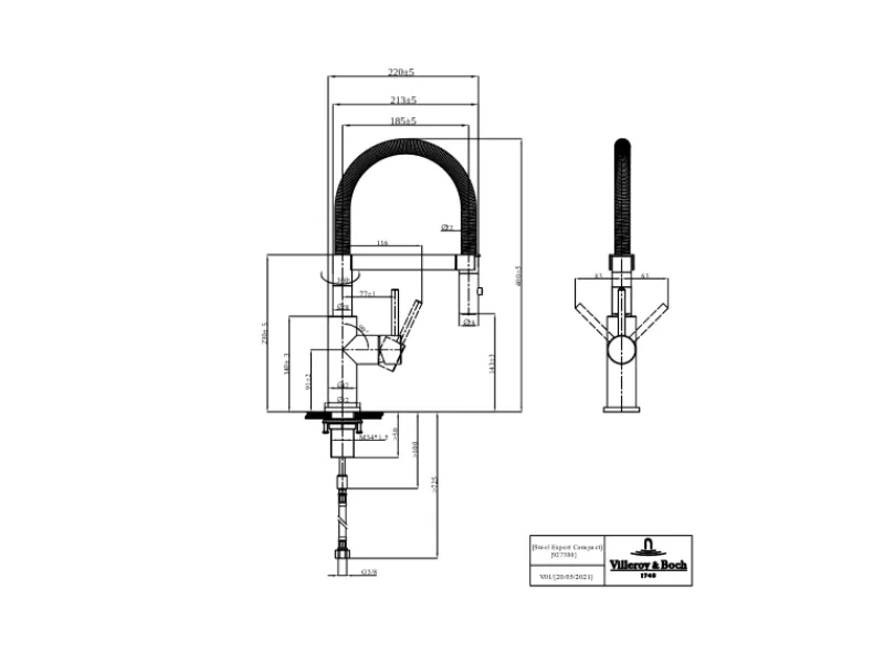 Villeroy & Boch Küchenarmatur Steel Expert Compact Hochdruck Armatur Umschaltfunktion Wassersparend Edelstahl Massiv< Einhebelmischer