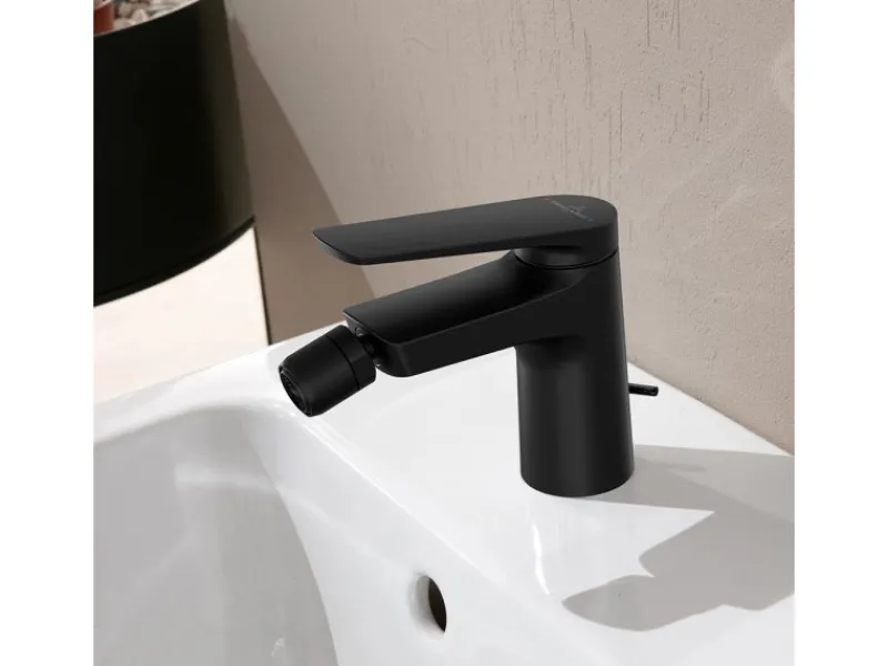 Villeroy & Boch Oasis Einhebel-Bidetarmatur mit Zugstange Keramikkartusch Wassersparend Auslaufhöhe 73mm Rund Matt Black< Einhebelmischer