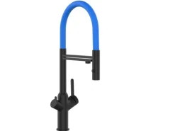 VIZIO 3 Wege Wasserhahn Küchenarmatur BOD mit 360° Schwenkbarem Auslauf Abnehmbare 2 Strahl Handbrause Schwarz Matt   Hellblau< Einhebelmischer