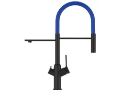 Einhebelmischer<VIZIO 4 Wege Wasserhahn Küchenarmatur BOD mit 360° Schwenkbarem Auslauf Abnehmbare 2 Strahl Handbrause Schwarz Matt   Blau