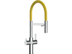 Best VIZIO 4 Wege Wasserhahn Küchenarmatur FC mit 360° Schwenkbarem Auslauf Abnehmbare 2 Strahl Handbrause Verchromt Gelb