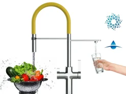 Best VIZIO 4 Wege Wasserhahn Küchenarmatur FC mit 360° Schwenkbarem Auslauf Abnehmbare 2 Strahl Handbrause Verchromt   Gelb