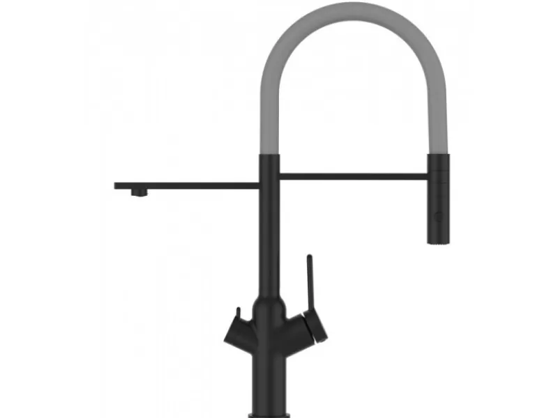 Clearance VIZIO 3 Wege Wasserhahn Küchenarmatur BOD mit 360° Schwenkbarem Auslauf Abnehmbare 2 Strahl Handbrause Schwarz Matt Grau