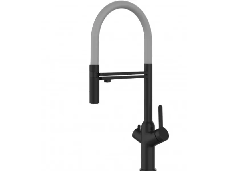 Clearance VIZIO 3 Wege Wasserhahn Küchenarmatur BOD mit 360° Schwenkbarem Auslauf Abnehmbare 2 Strahl Handbrause Schwarz Matt Grau