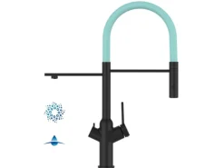 VIZIO 4 Wege Wasserhahn Küchenarmatur BOD mit 360° Schwenkbarem Auslauf Abnehmbare 2 Strahl Handbrause Schwarz Matt   Türkis< Einhebelmischer